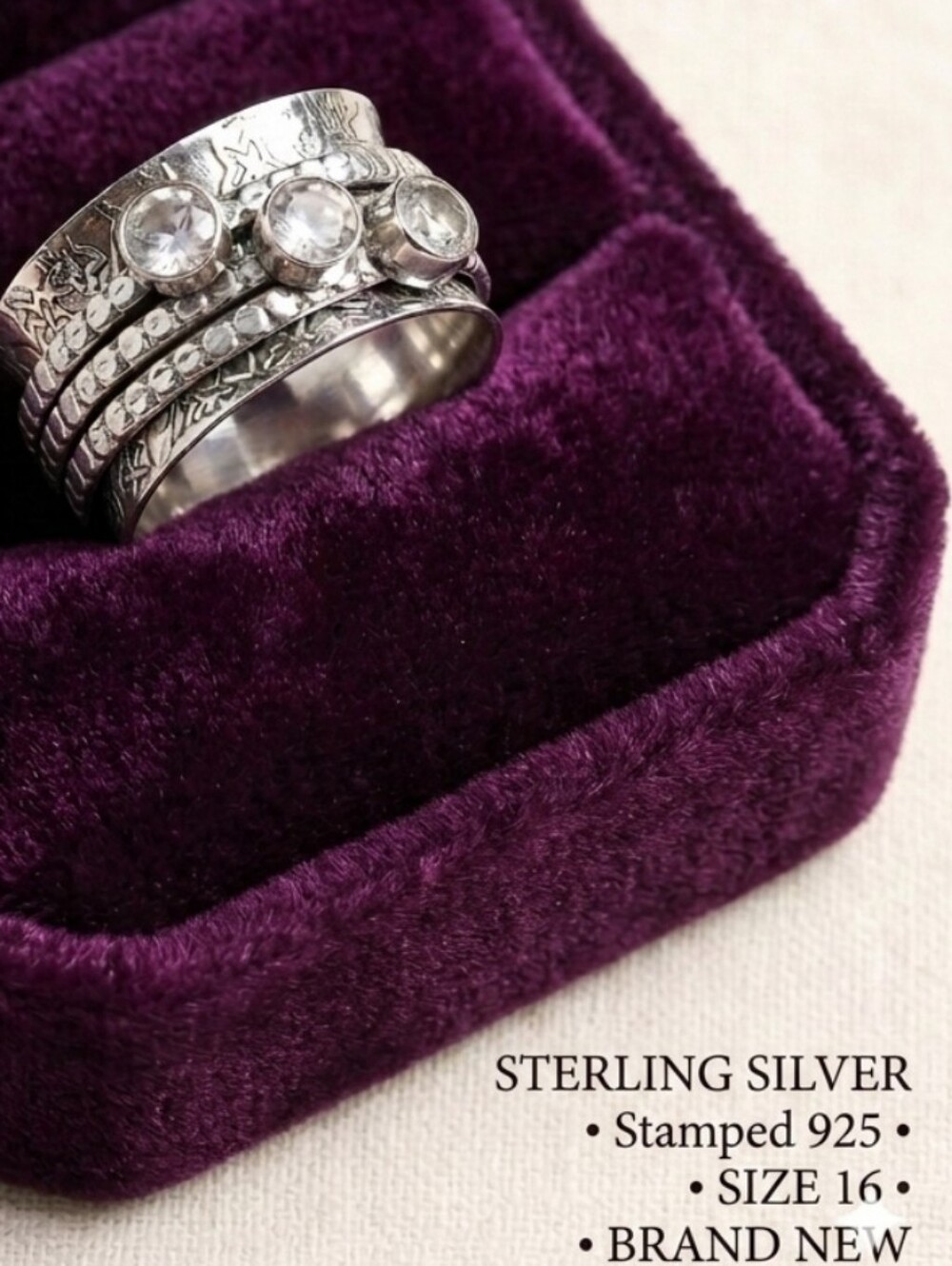 NWT Sterling Silver 925 Heavy Artisan Wide Spinner Ring Size 16 - 18g HUGE!